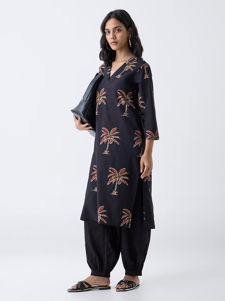 Utsa Black Harem-Style Cotton Pants - Image 2