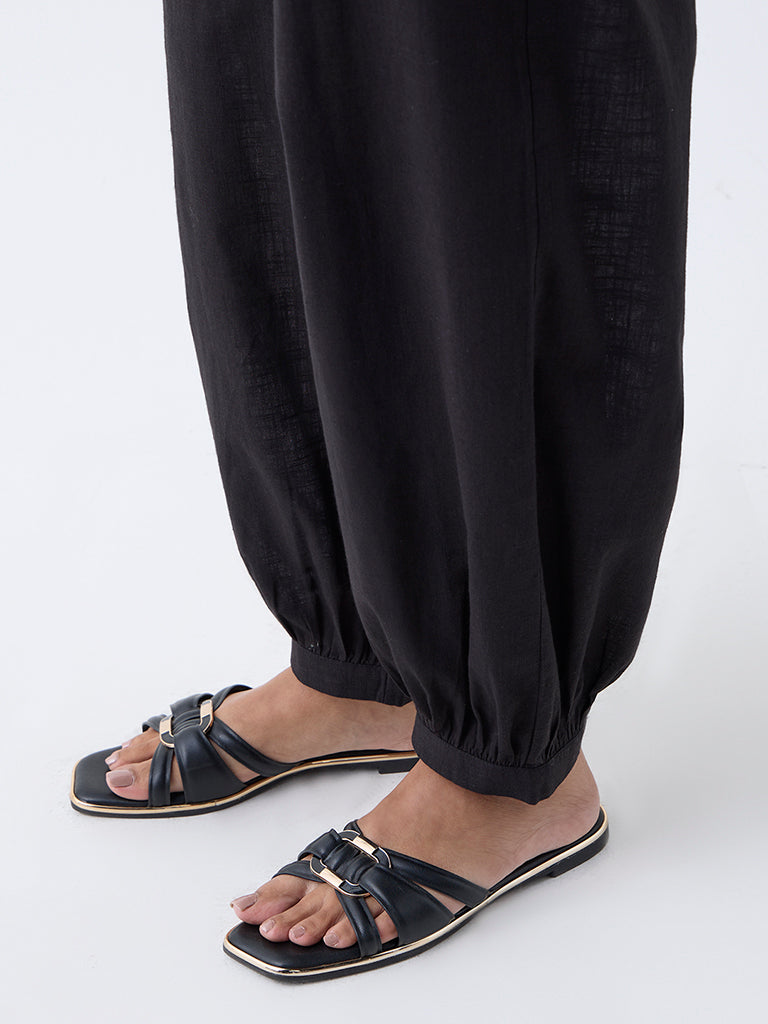 Utsa Black Harem-Style Cotton Pants - Image 3