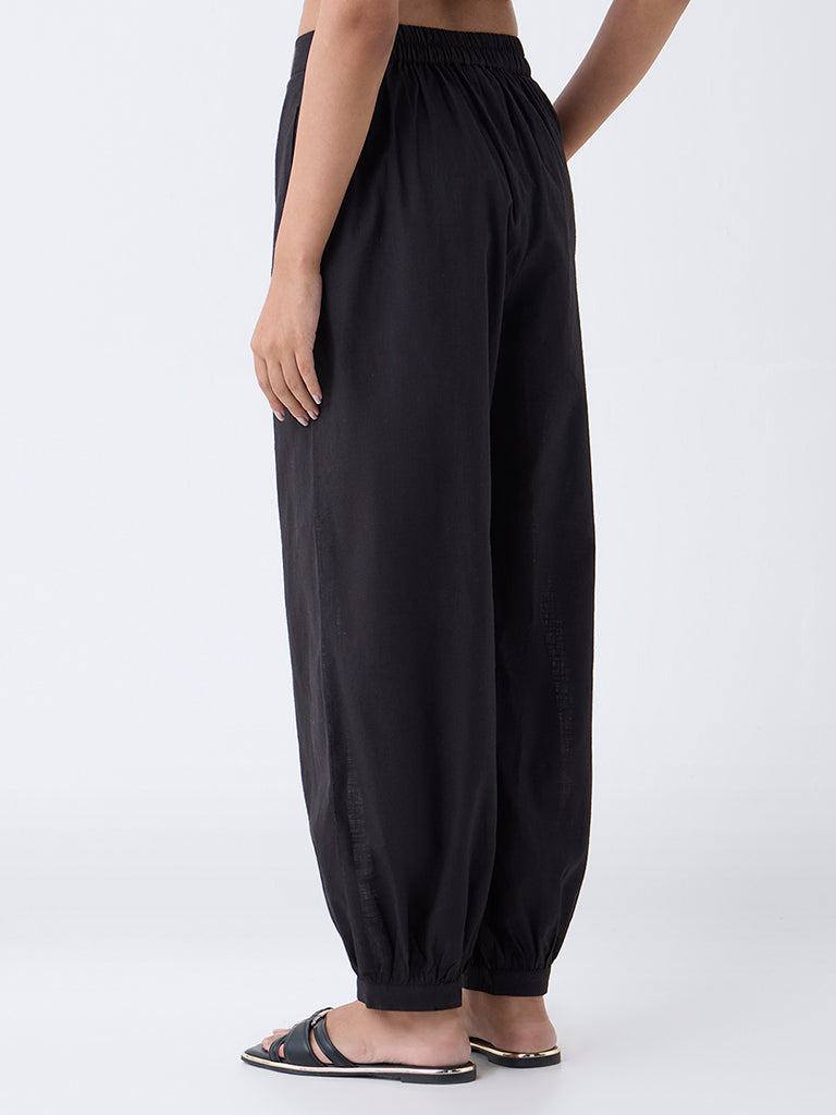 Utsa Black Harem-Style Cotton Pants - Image 4