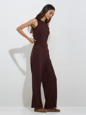 Superstar Brown Waffle-Textured High-Rise Pants