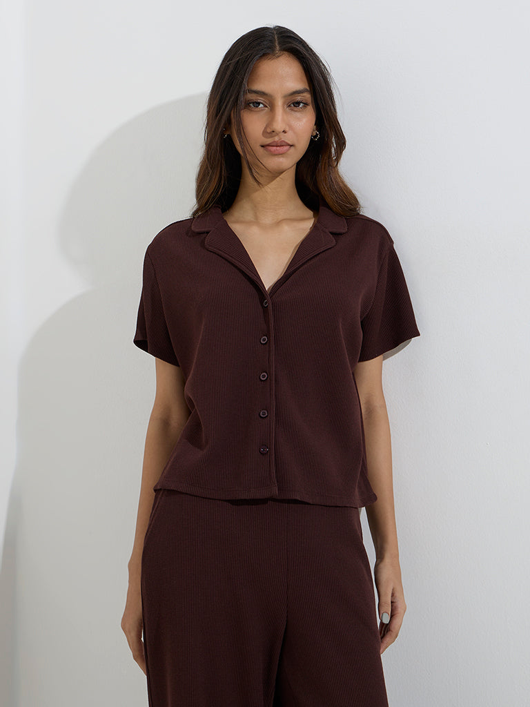 Superstar Brown Waffle-Textured Shirt - Image 2