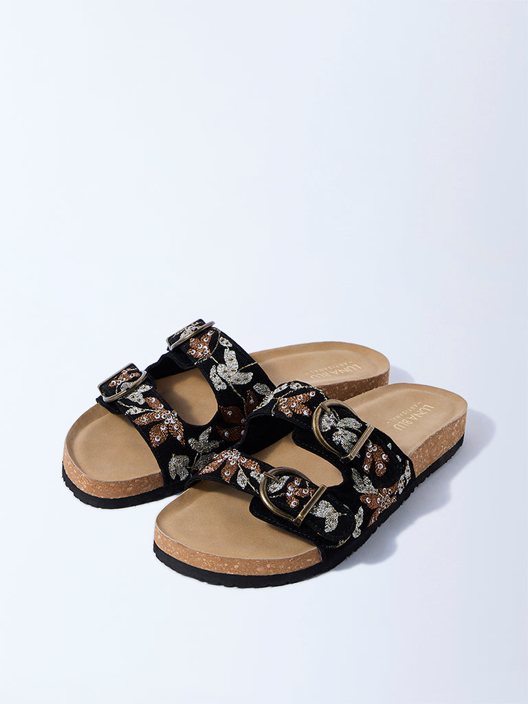 LUNA BLU Black Floral Embroidered Sandals - Image 2