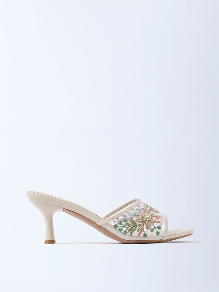 LUNA BLU Ivory Floral Embroidered Kitten Heel Sandals - Exclusive - Image 2