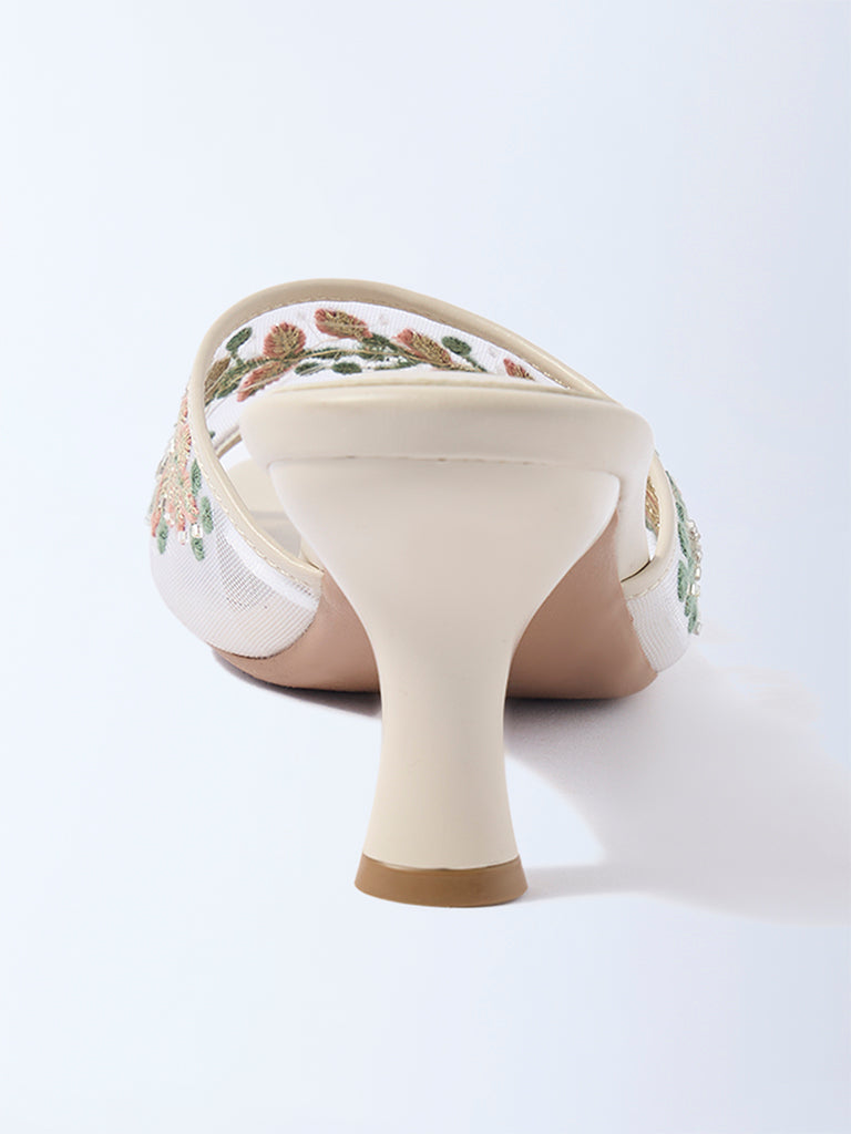 LUNA BLU Ivory Floral Embroidered Kitten Heel Sandals - Exclusive - Image 3