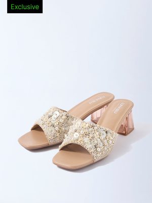 LUNA BLU Beige Embellished Block-Heel Sandals - Exclusive