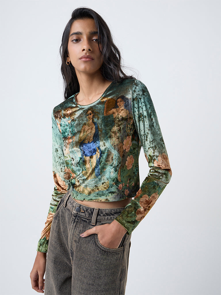 Nuon Multicolour Printed Velvet Top - Image 2