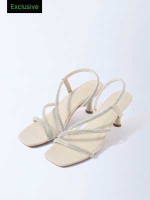 LUNA BLU Ivory Rhinestone-Embellished Kitten-Heel Sandals - Exclusive