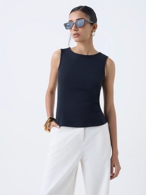 Wardrobe Black Solid Cotton-Blend T-Shirt