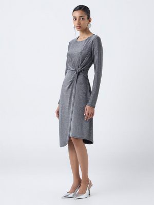 Wardrobe Silver Shimmer Party Wrap-Style Dress