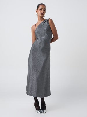 Wardrobe Silver Shimmer One-Shoulder Party Dress