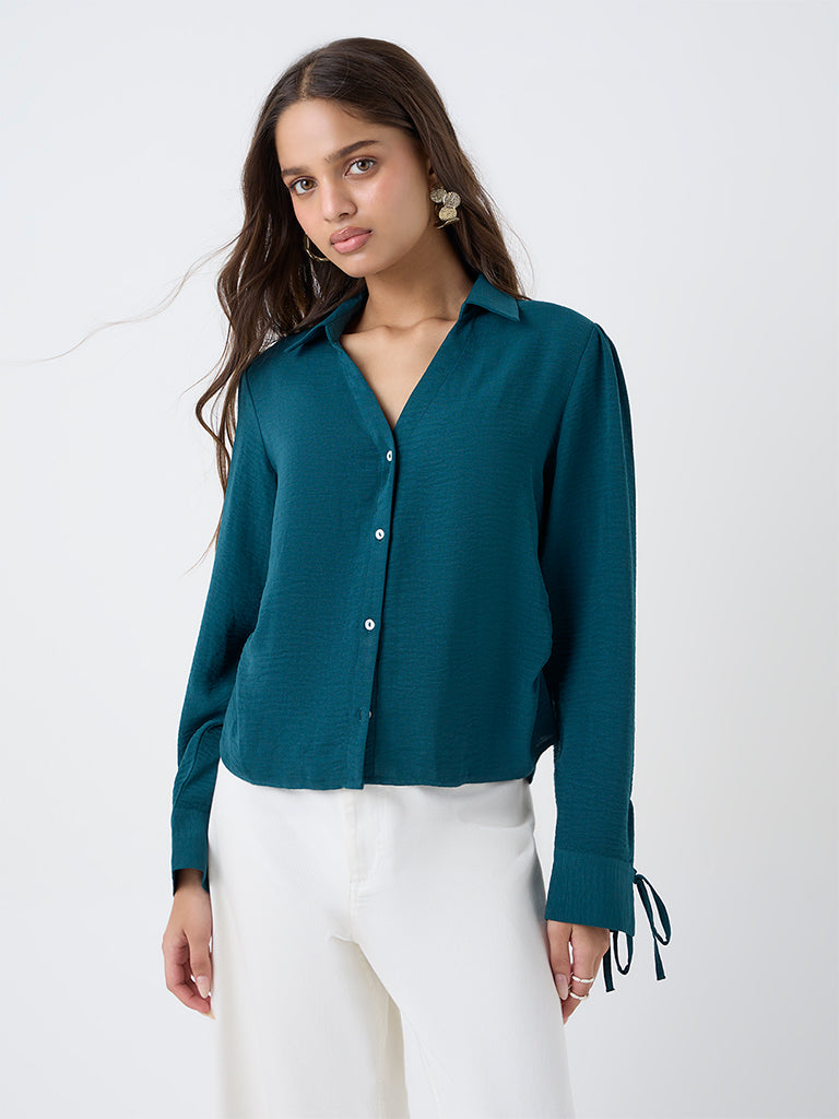 LOV Teal Textured Shirt