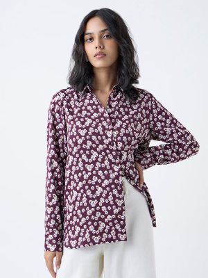 LOV Plum Floral Printed Shirt