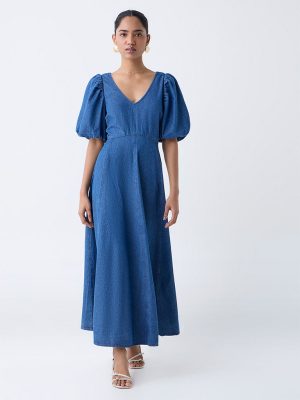 LOV Blue Denim A-Line Dress