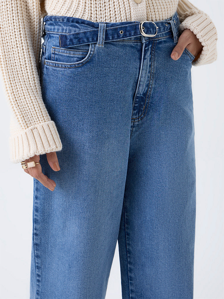 LOV Light Blue Relaxed-Fit High-Rise Jeans with Belt - Image 3