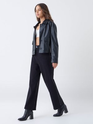 LOV Black Embellished Relaxed-Fit High-Rise Jeans