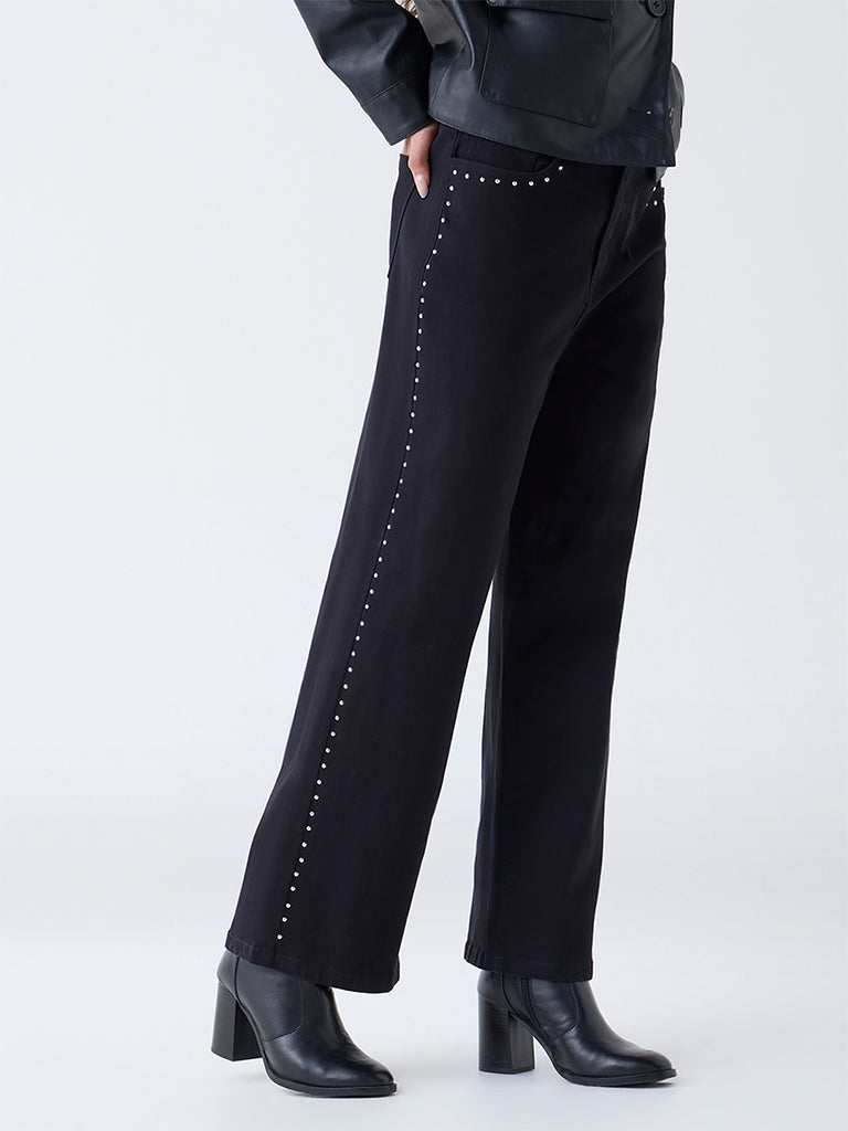 LOV Black Embellished Relaxed-Fit High-Rise Jeans - Image 2