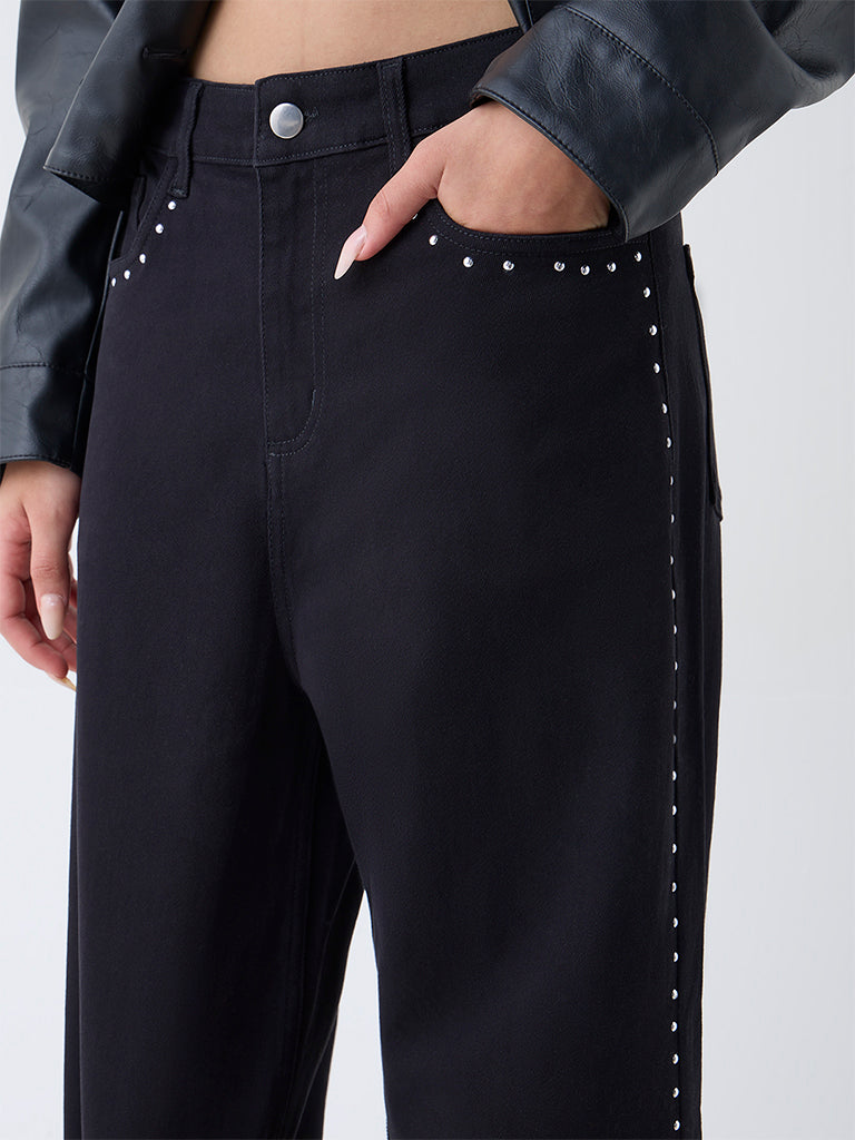 LOV Black Embellished Relaxed-Fit High-Rise Jeans - Image 3