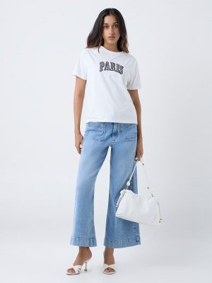 LOV White Text Design Cotton T-Shirt