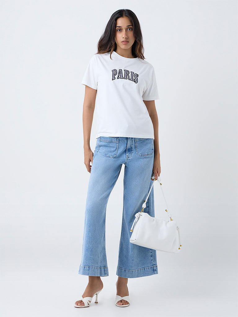 LOV White Text Design Cotton T-Shirt