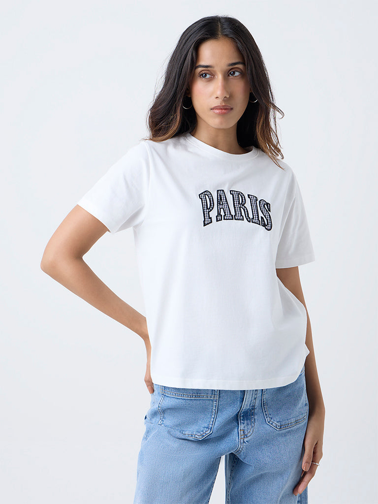 LOV White Text Design Cotton T-Shirt - Image 2