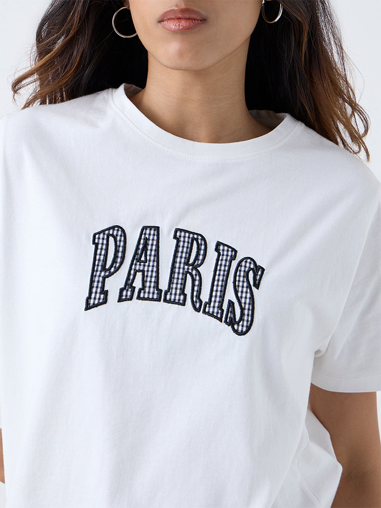 LOV White Text Design Cotton T-Shirt - Image 3