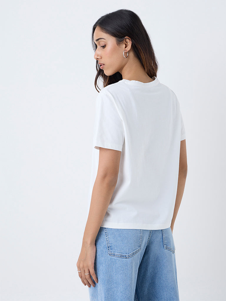 LOV White Text Design Cotton T-Shirt - Image 4