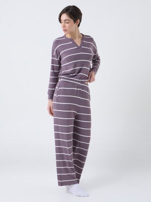 Wunderlove Mauve Striped High-Rise Pants