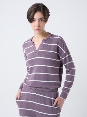 Wunderlove Mauve Stripe Printed Top