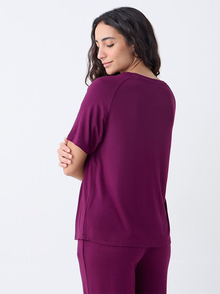 Wunderlove Plum Solid T-Shirt - Image 4