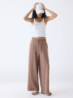 Studiofit Brown Solid High-Rise Track Pants