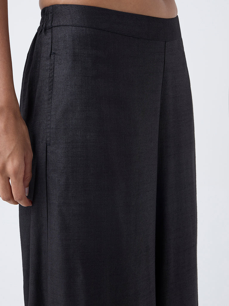 Zuba Black Solid Palazzos - Image 3