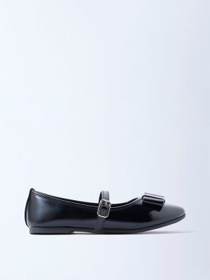 Yellow Black Bow-Detailed Mary Jane Shoes