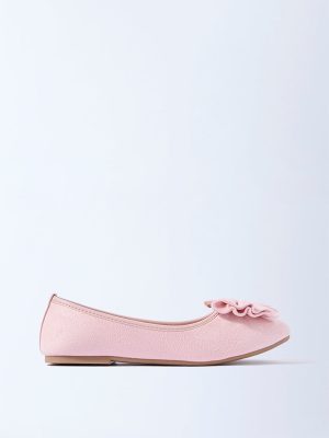 Yellow Pink Bow-Detailed Suede Ballerinas