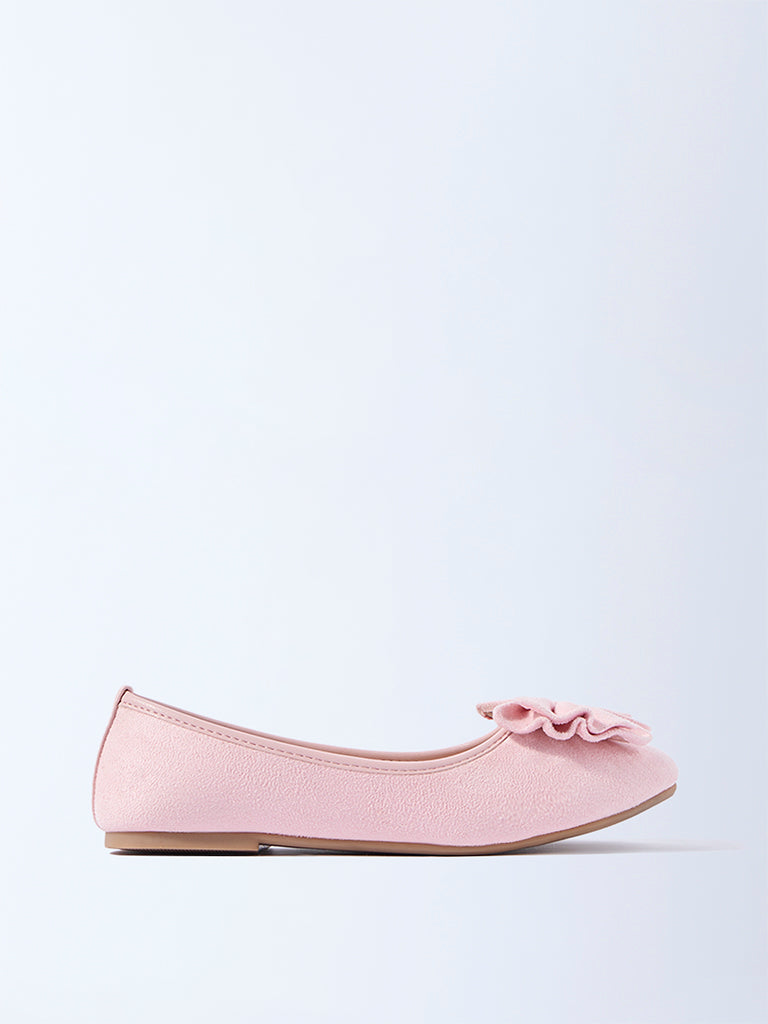 Yellow Pink Bow-Detailed Suede Ballerinas