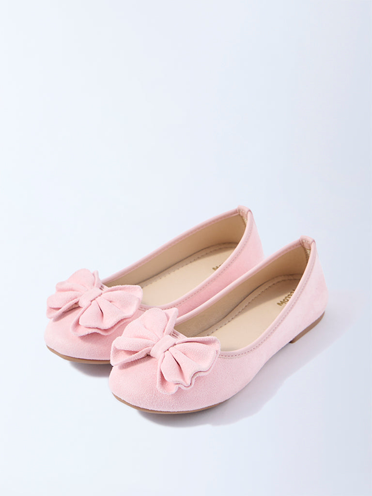 Yellow Pink Bow-Detailed Suede Ballerinas - Image 2