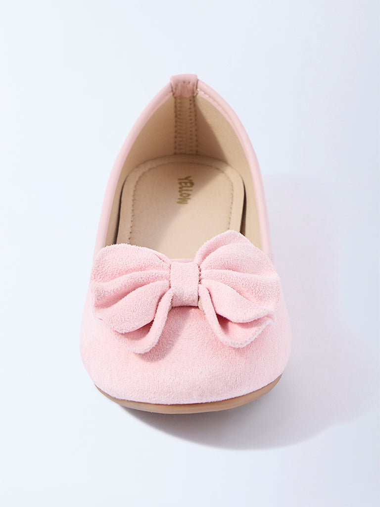 Yellow Pink Bow-Detailed Suede Ballerinas - Image 3