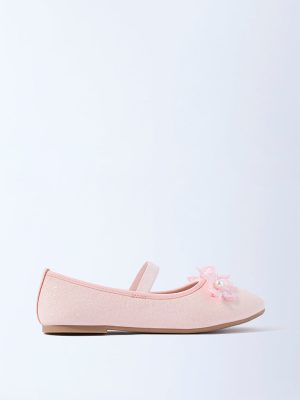 Yellow Light Pink Floral Detailed Mary Jane Shoes