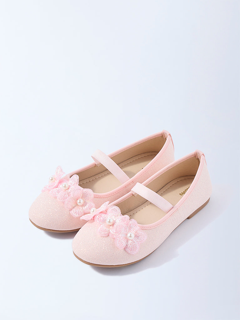 Yellow Light Pink Floral Detailed Mary Jane Shoes - Image 2