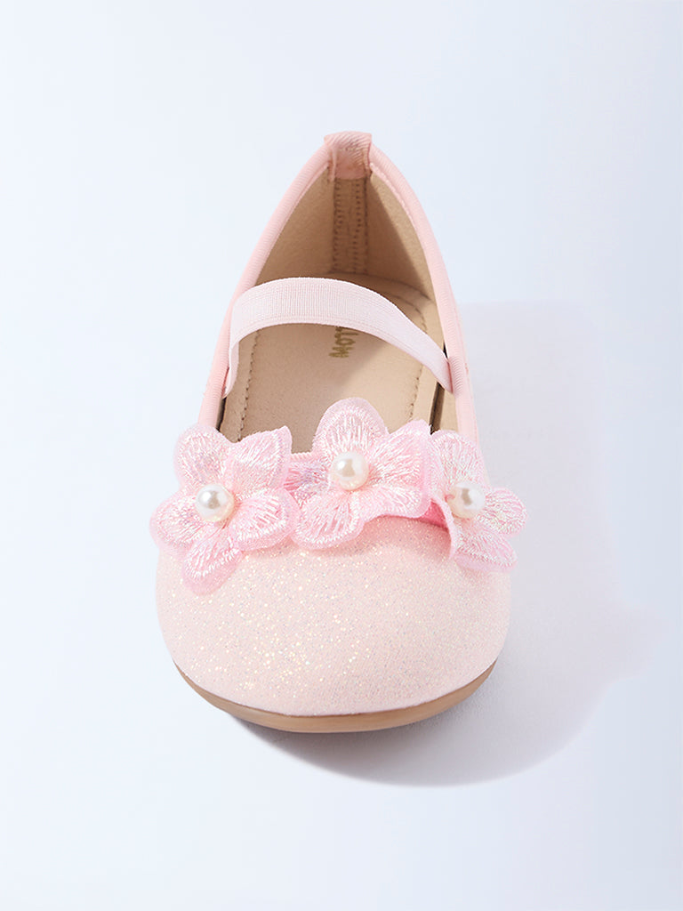 Yellow Light Pink Floral Detailed Mary Jane Shoes - Image 3