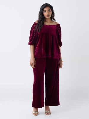 Gia Maroon High-Rise Velvet Pants