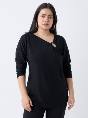 Gia Black Cut-Out Detailed Cotton-Blend Top