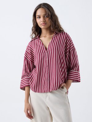 LOV Burgundy Striped Blouse