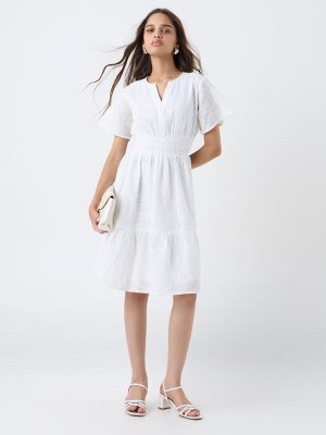 LOV White Embroidered Tiered Dress