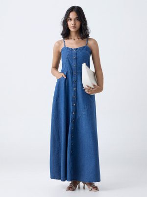 LOV Dark Blue Denim A-Line Dress