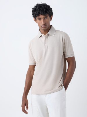 WES Casuals Beige Relaxed-Fit Polo T-Shirt