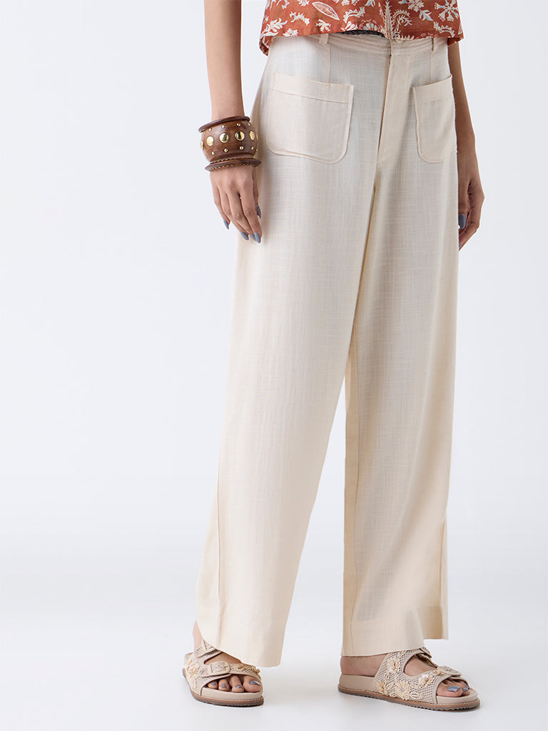 Bombay Paisley Off-White Solid Pants - Image 2