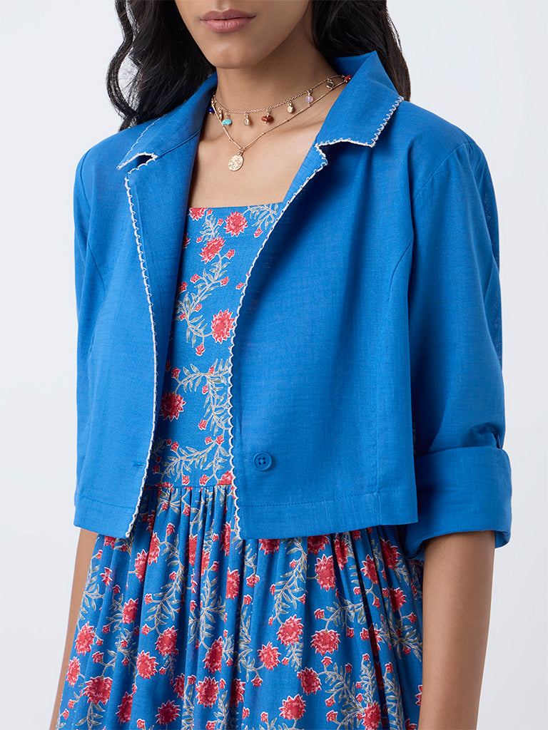 Bombay Paisley Blue Floral Cotton Tiered Dress with Jacket - Image 3