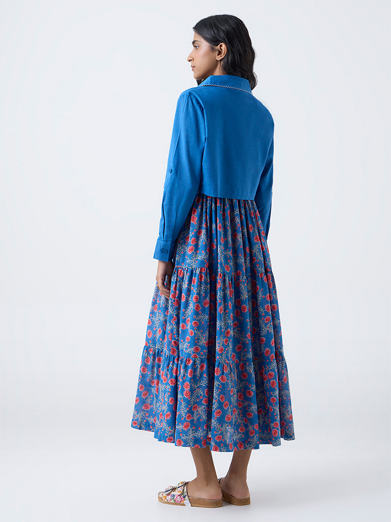Bombay Paisley Blue Floral Cotton Tiered Dress with Jacket - Image 4