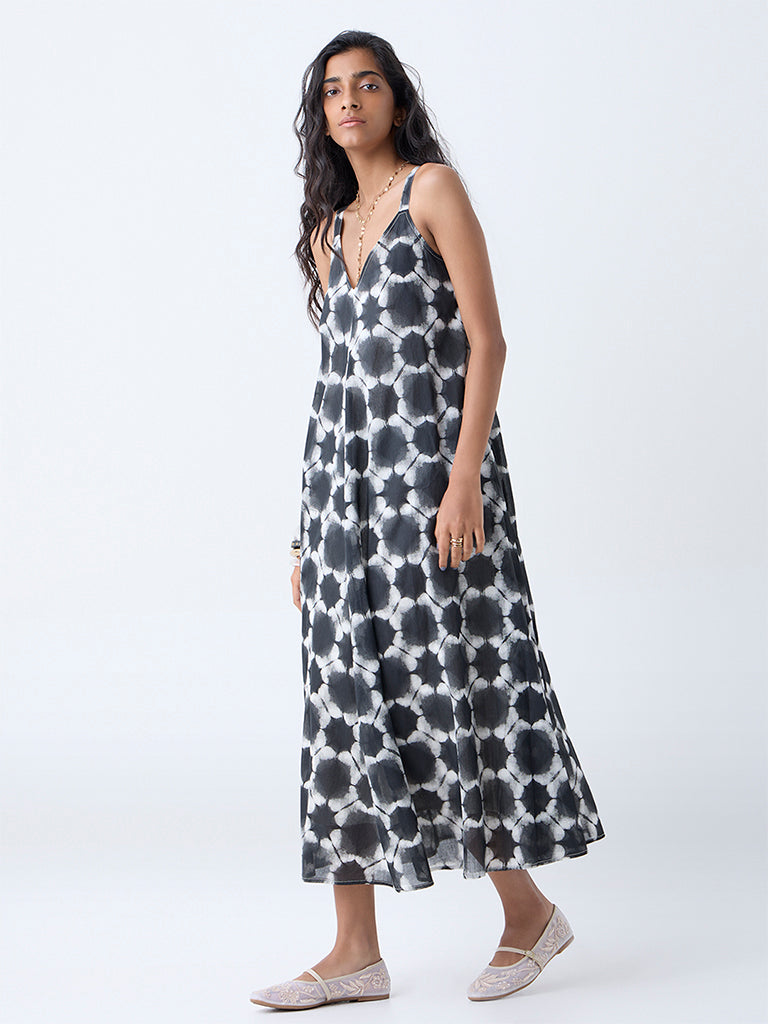 Bombay Paisley Black Abstract Design Cotton A-Line Dress - Image 2