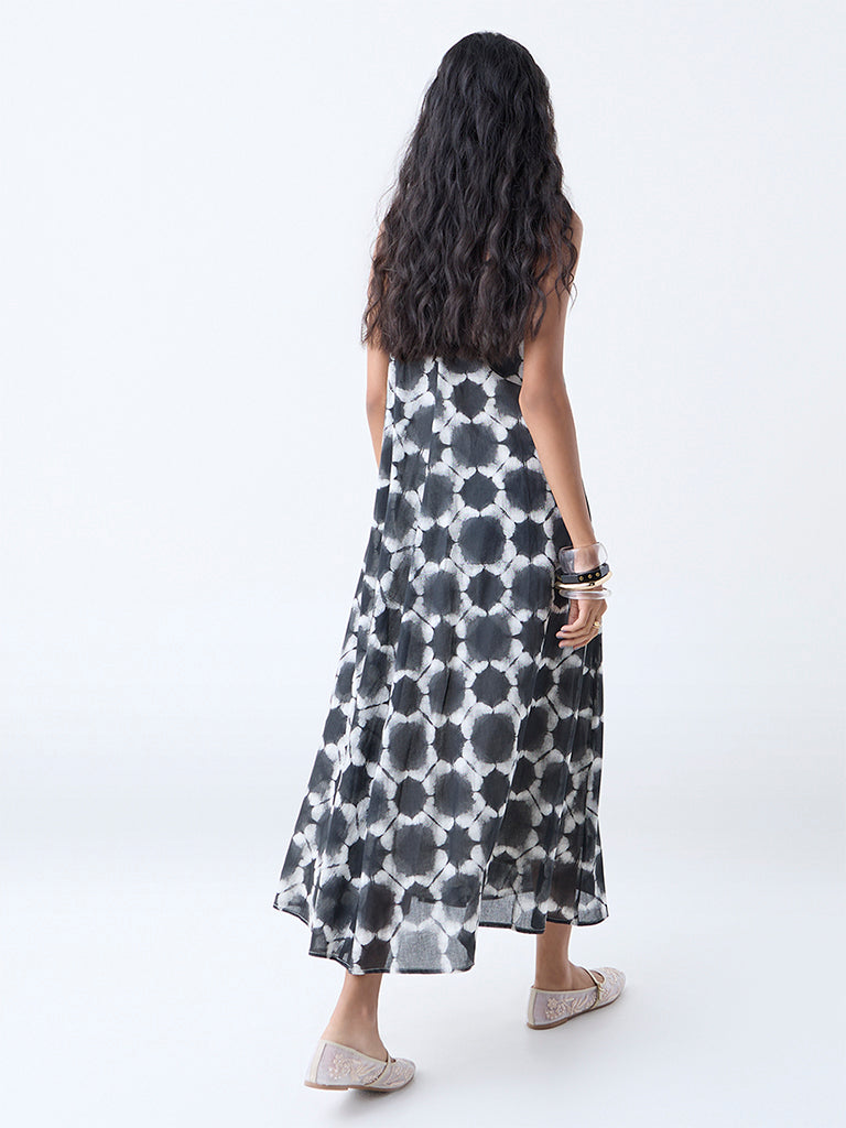 Bombay Paisley Black Abstract Design Cotton A-Line Dress - Image 4